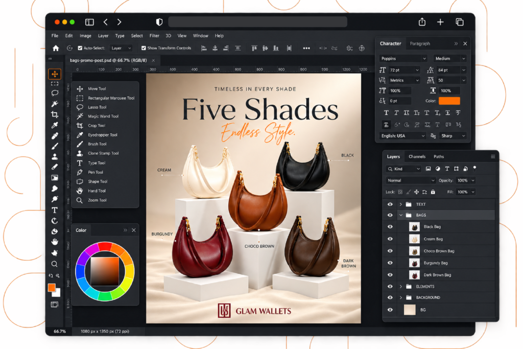 White label graphic design workspace creating visual assets for marketing campaigns